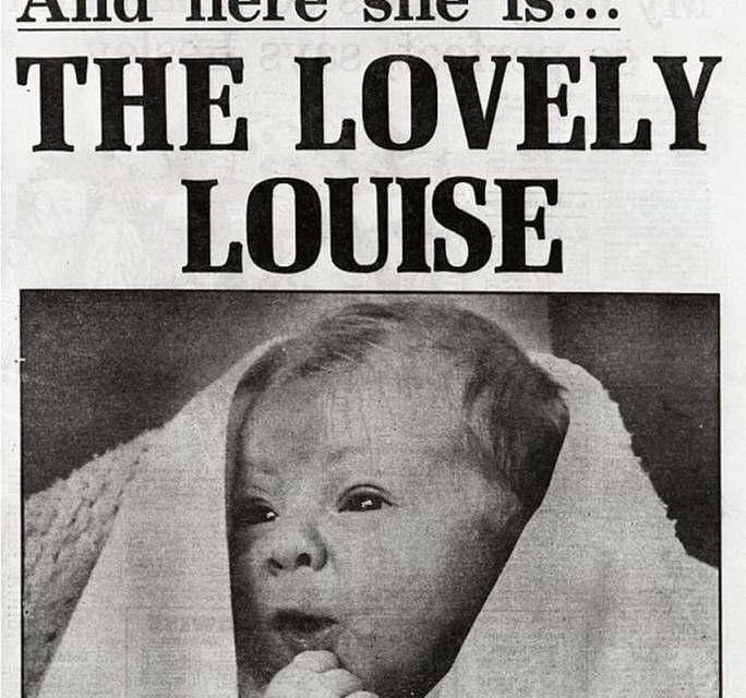 Newspaper with headline: "And here she is… The Lovely Louise"