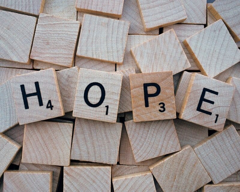 "Hope" spelt out in Scrabble letters