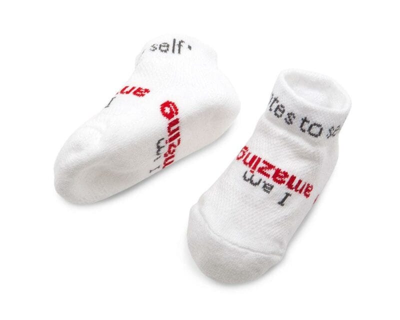 Socks that have "I am Amazing" printed on them.